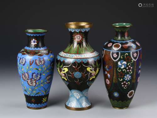 Three Chinese/Japanese Cloisonne Vases