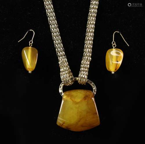 Amber Pendant and a Pair of Earrings