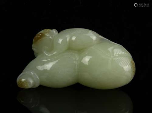 Chinese White Jade Monkey and Leaf Pendent