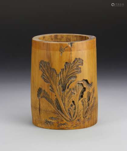 Chinese Carved Wooden Brush Pot