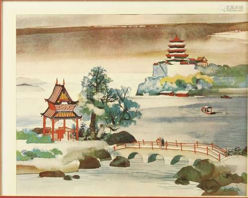 Pair of Chinese Water Color Prints