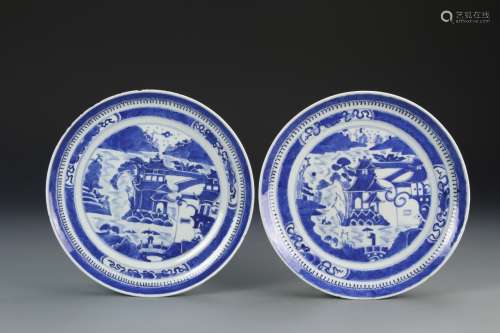 Pair of Chinese Blue and White Plates