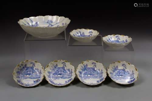 Seven Japanese Blue and White Bowls