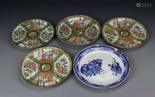 Blue/White Plate and Rose Medallion Plates