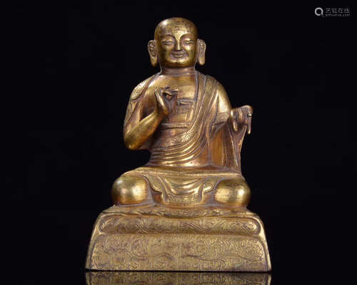 GILT BRONZE CARVED FIGURE OF LUOHAN BUDDHA