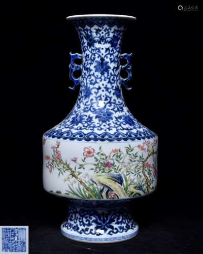 BLUE AND WHITE VASE WITH QIANLONG MARK