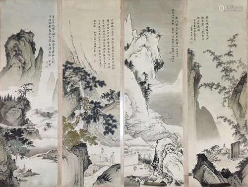 FOUR INK PAINTING PAPERS OF CHENSHAOMEI SIGN