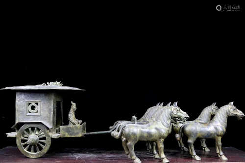 SET OF BRONZE CARVED HORSE FIGURES