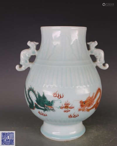 QING A RUYAO PINK CELADON-GLAZED ZUN WITH QIANLONG MARK