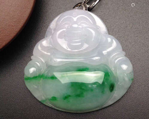 A NATURAL JADEITE BUDDHA DESIGN PENDANT