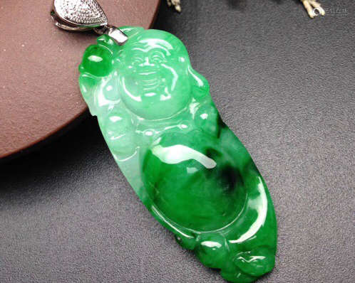 A NATURAL JADEITE BUDDHA DESIGN PENDANT