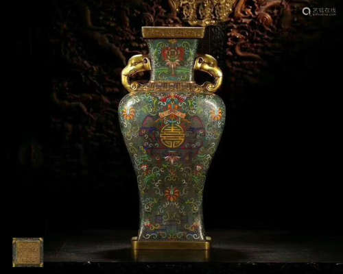 A CLOISONNE ENAMELED BRONZE VASE