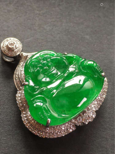 A NATURAL JADEITE BUDDHA DESIGN PENDANT