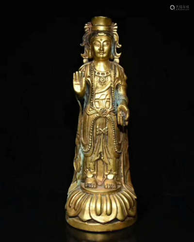 A GILT BRONZE CARVED FIGURE OF GUANYIN