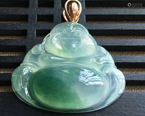 A NATURAL JADEITE BUDDHA DESIGN PENDANT