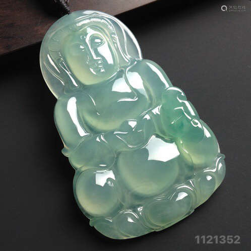 A NATURAL JADEITE GUANYIN DESIGN PENDANT