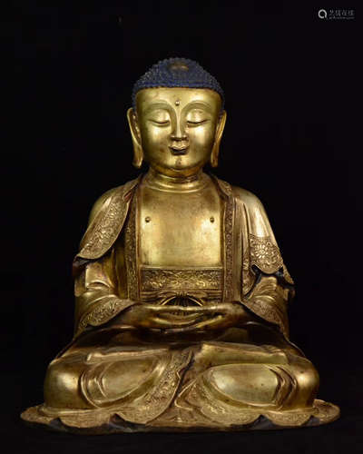 GILT BRONZE CARVED FIGURE OF SHAKYAMUNI