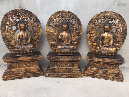 THREE PIECES OF GILT BRONZE CARVED BUDDHA FIGURES