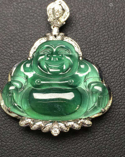 A NATURAL JADEITE BUDDHA DESIGN PENDANT