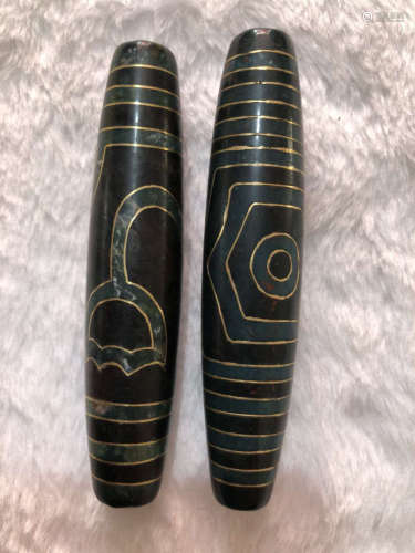 TWO PIECES OF DZI BEADS