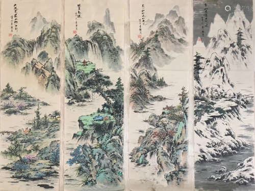 FOUR INK PAINTING PAPERS OF MENGFANRONG SIGN