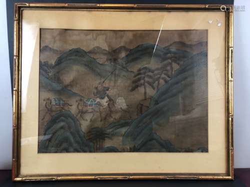 Qing Dynasty Watercolor Painting in silk with frame