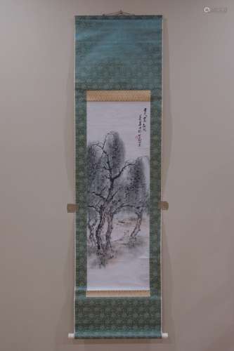 Famous Artist-Guan Shanyue mountain and fishman ink on paper,hanging scroll.