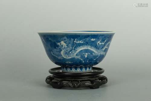 QING LIANLONG Period Blue-Ground Dragon Bowl
