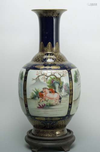 QING QIANLONG Mark Gilt & Square-Decorated vase
