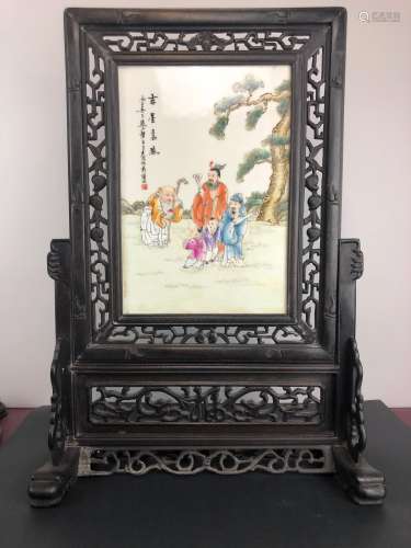 Wang Dafeng Mark Porcelain Plaque with frame