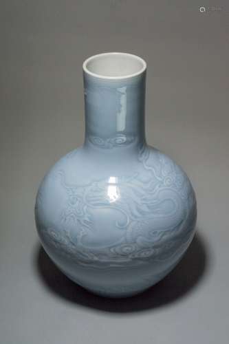 QING QIANLONG Mark Light Blue dargon porcelain vase