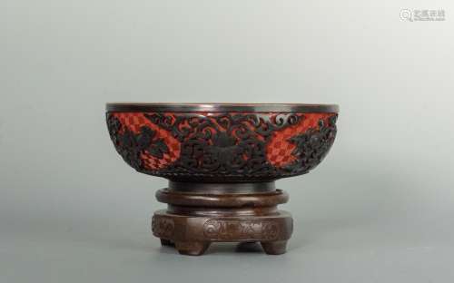 Middle 20th Century Carved Cinnabar Lacquer Bowl