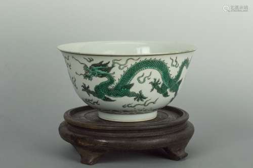 QING Period A Green Dragon Decorated Bowl