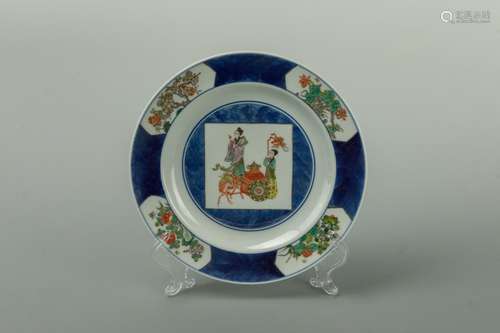 QING kangxi Period Blue Ground Famille-Rose lady dish