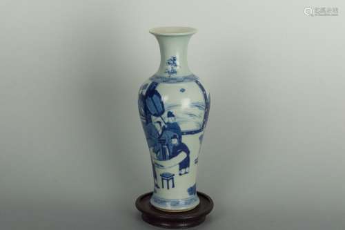 QING PERIOD Blue and White People Vase