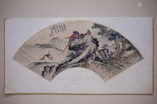 Jiang Tingxi Sector Painting with Mountain-Bird