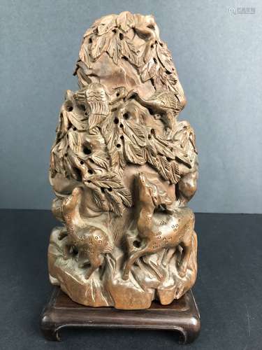 19th Century Boxwood with Mountain carving