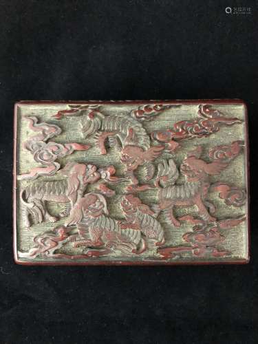 Qing Dynasty Cinnaba box with lions carving