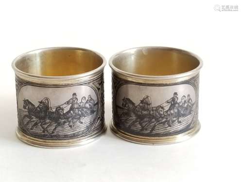 Antique Russian Silver Niello Napkin Rings