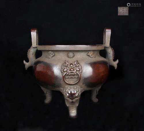 Chinese Bronze Tripod Incense Burner, Marked