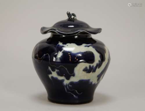 Chinese Blue Underglaze Porcelain Cover Jar