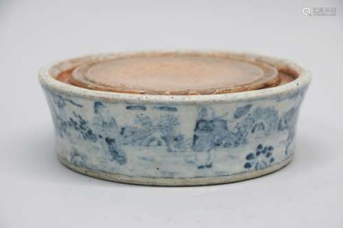 Chinese Blue/White Porcelain Ink Stone w/ Mark