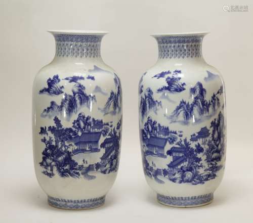 Pair of Large Chinese Blue/White Porcelain Vase