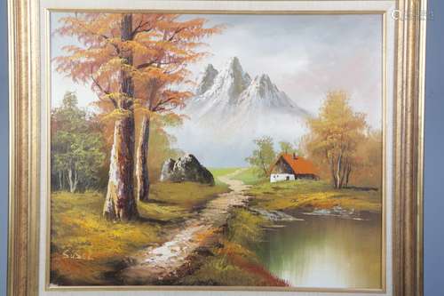 20th C. Oil on Canvas of Landscape, Signed 