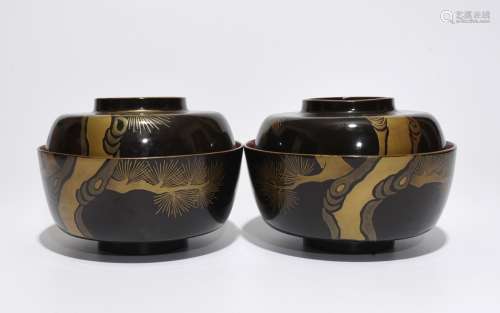 Pair of Chinese Lacquer Covered Bowl