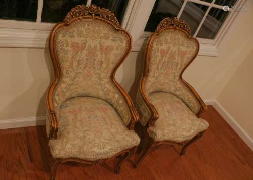 Pair of European Walnut wood chairs