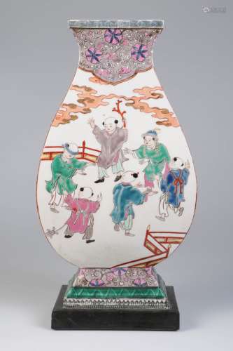 Chinese Republic Porcelain Square Vase, Mounted as