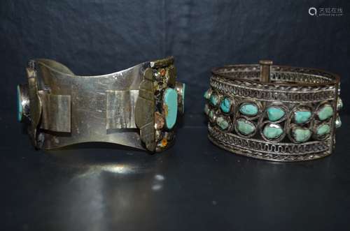 2 Unique Antique Large turquoise Hand Made Bangle