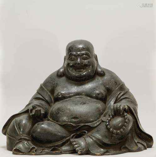 Large Antique Chinese Bronze Smiling Seat Buddha