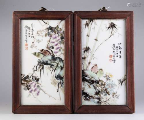 Pair of Chinese Porcelain Plaque w/ Frame